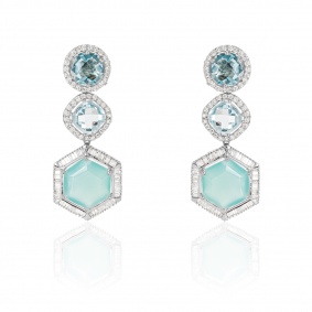 White Gold Chrysoprase, Topaz & Diamond Earrings